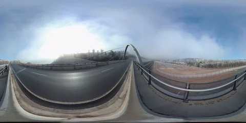 VR360, Bridge over the motorway in winter, hoarfrost, VR360 Stock Footage 123365841