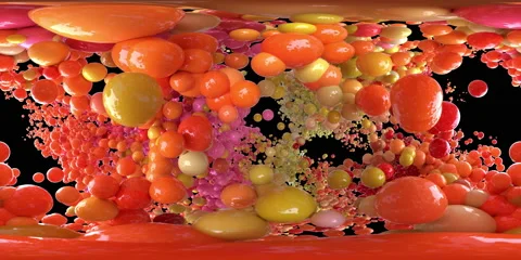 VR360 Bubble Burst colorful foaming balls balloons spheres explosion alpha 60fps Stock Footage 146519664