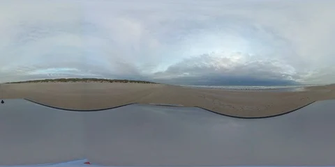 VR360, Car drives over sandy beach with seagulls, North Sea, VR Stock Footage 117537420
