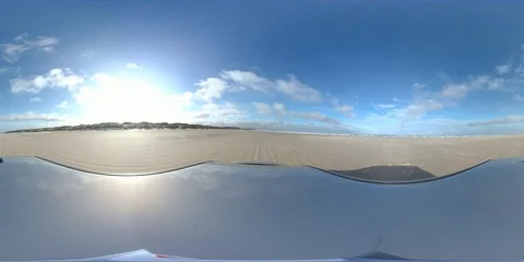 VR360, Car drives over sandy beach during storm on the North Sea, VR Stock Footage 117537658