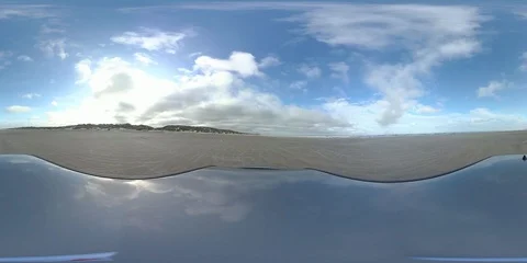 VR360, Car drives over sandy beach during storm on the North Sea, VR Stock Footage 117538038