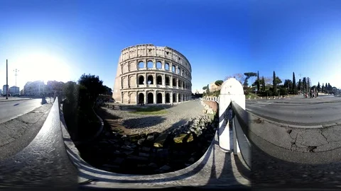 VR360 Coliseum Winter morning with cyclist and tourist Stock Footage