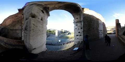 VR360 Coliseum,view from the second floor, the arch of Constantine in the distan Stock Footage 100748163