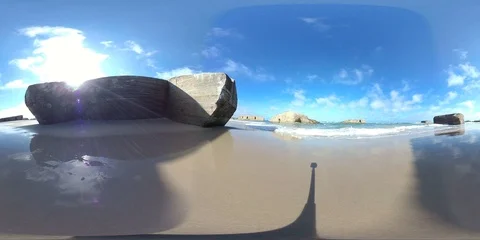 VR360, Concrete bunker from World War II on the beach, Westwall, VR, 360 VR Stock Footage 117534124