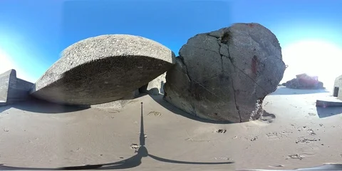 VR360, Concrete bunker from World War II on the beach, Westwall, VR, 360 VR Stock Footage 117539527