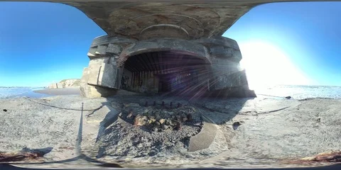 VR360, Concrete bunker from World War II on the beach, Westwall, VR, 360 VR Stock Footage 117539559