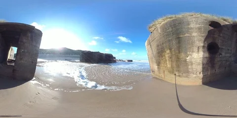 VR360, Concrete bunker from World War II on the beach, Westwall, VR, 360 VR Stock Footage 117539616