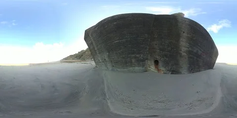 VR360, Concrete bunker from World War II on the beach, Westwall, VR, 360 VR Stock Footage 117539698