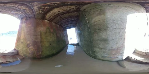 VR360, Concrete bunker from World War II on the beach, Westwall, VR, 360 VR Stock Footage 117539913