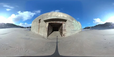 VR360, Concrete bunker from World War II on the beach, Westwall, VR, 360 VR Stock Footage 117539973