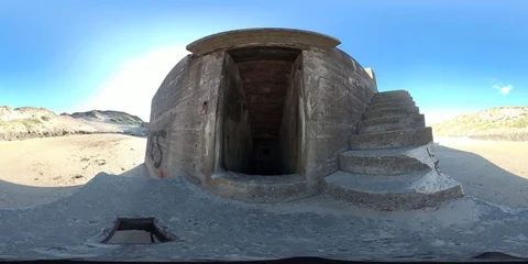 VR360, Concrete bunker from World War II on the beach, Westwall, VR, 360 VR Stock Footage 117540026