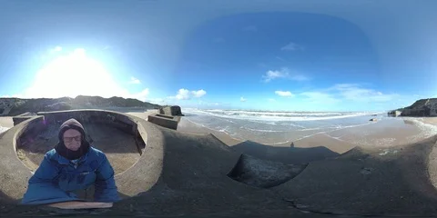 VR360, Concrete bunker from World War II on the beach, Westwall, VR, 360 VR Stock Footage 117540205