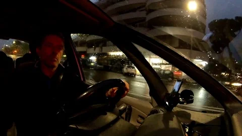 VR360 effect Hyperlapse A man drive a car in the city at night Stock Footage 107326129