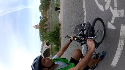 VR360 effect hyperlapse Rome, Riding a bike along the river under the bridges Stock Footage 107444604