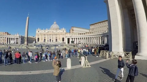 VR360 Effect Hyperlapse Rome Saint Peter square with long line of tourists Stock Footage 107325749