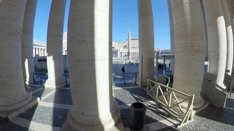 VR360 Effect Hyperlapse Rome view of Saint Peter from inside the Colonade Stock Footage 107325518