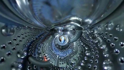 VR360 Effect, A man loads a washing machine, close up view from inside Stock Footage 103162018