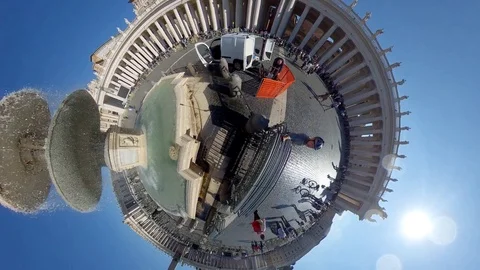 VR360 Effect  Rome Pan view of Saint Peter square with the fountain and colonade Stock Footage 107325712