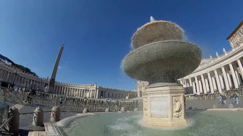 VR360 Effect  Rome Pan view of Saint Peter square with fountain and colonnade Stock Footage 107326138