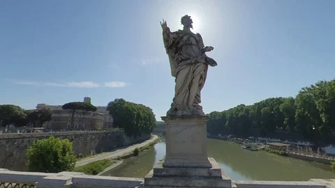 VR360 effect Rome Saint Angel Bridge and Castle in a sunny morning tiny planet Stock Footage 109821396