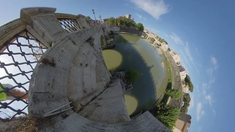 VR360 effect Rome Saint Angel Bridge and Castle in a sunny morning tiny planet Stock Footage 109821973