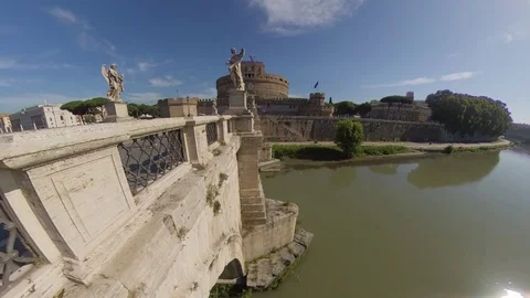 VR360 effect Rome Saint Angel Bridge and Castle in a sunny morning tiny planet Stock Footage 109823874
