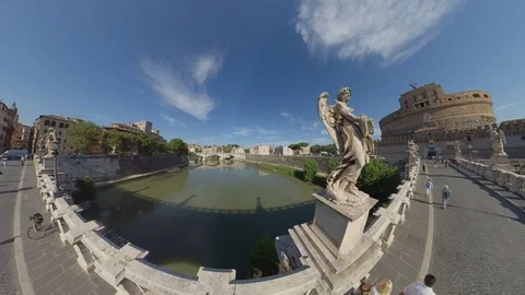 VR360 effect Rome Saint Angel Bridge and Castle in a sunny morning tiny planet Stock Footage 109824922