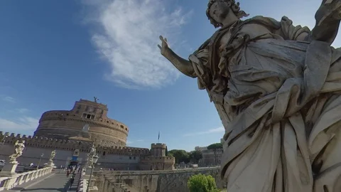 VR360 effect Rome Saint Angel Bridge and Castle in a sunny morning tiny planet Stock Footage 109826131