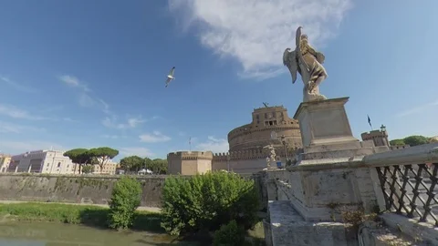 VR360 effect Rome Saint Angel Bridge and Castle in a sunny morning tiny planet Stock Footage 109826259