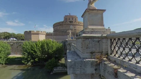 VR360 effect Rome Saint Angel Bridge and Castle in a sunny morning tiny planet Stock Footage 109826505