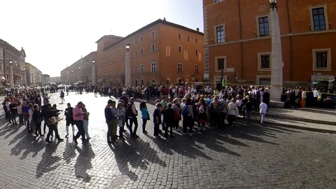 VR360 effect, Rome, Vatican,Crowd in line waiting to see the pope sunny morning Stock Footage 107135846