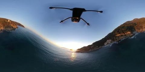 VR360 Flight over the sea towards the islands at sunset Video stock 106314586
