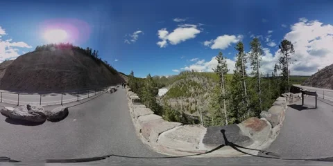 VR360. Gibbon Falls at the Grand Loop Rd in northwest Yellowstone NP. USA Stock Footage 148211483