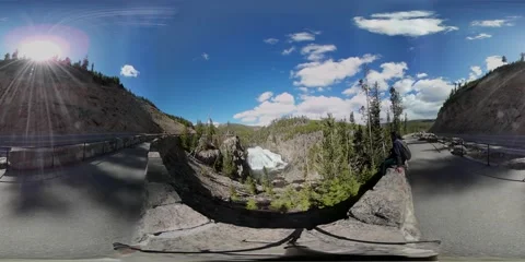 VR360. Gibbon Falls at the Grand Loop Rd in northwest Yellowstone NP. USA Stock Footage 231868742