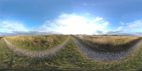 VR360, Hiking trail with dune grass on the North Sea coast, Denmark, VR Stock Footage 117535378