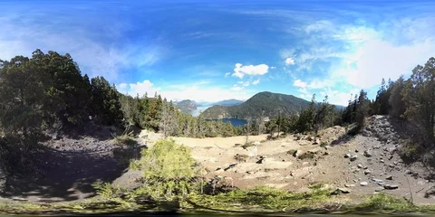 VR360. Lacar Lake in a mountain range of the Andes. San Martín, Argentina Stock Footage 87901649