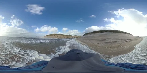 VR360, Man runs in storm on the beach, North Sea, algal foam, VR Stock Footage 117713564