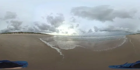 VR360, Man on the sandy beach at storm, Denmark, VR Stock Footage 117709766