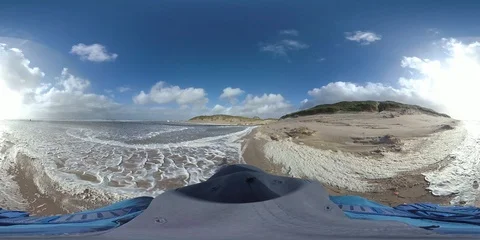 VR360, Man wanders on the beach through algae foam, stormy weather, VR Stock Footage 117713493