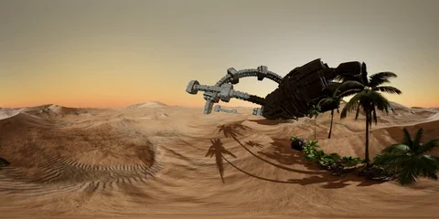 VR360 old rusted alien spaceship in desert. ufo Vidéo 100226161