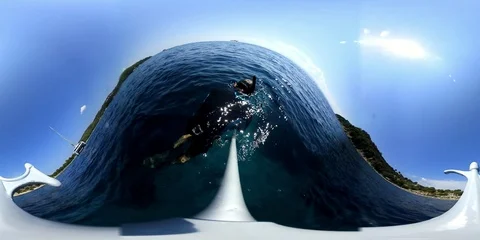 VR360 Relaxing Free diving in the blue greek sea view from rear Stock Footage 95691174