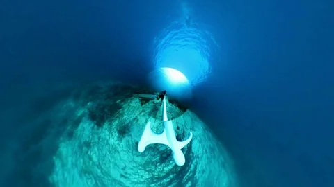 VR360 Relaxing Free diving in the blue greek sea view from rear Stock Footage 95790186