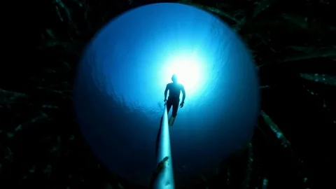 VR360 Relaxing Free diving in the blue greek sea view from a VR360 footage Stock Footage 95790243