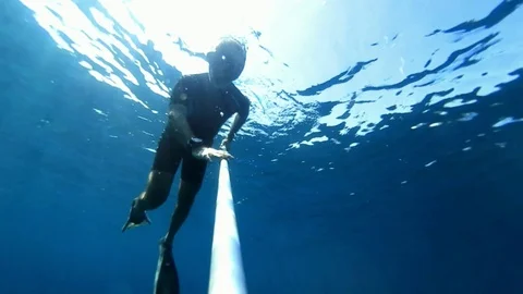 VR360 Relaxing Free diving in the blue greek sea view from a VR360 footage Stock Footage 95790292
