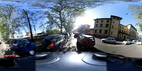 VR360 Rome Downtown View from a cyclist head into the traffic Stock Footage 88804366