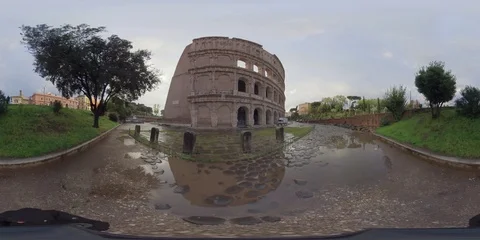 VR360 Rome External view of Colosseum in a Rainy day with a cloudy sunset Stock Footage 106577370