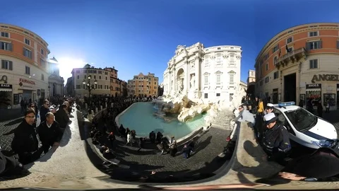 VR360 Rome Fountain of Trevi on a sunny winter morning Stock Footage