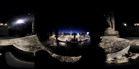 VR360 Rome Piazza del Popolo, Panoramic view at night above the famous square Stock Footage 101263174