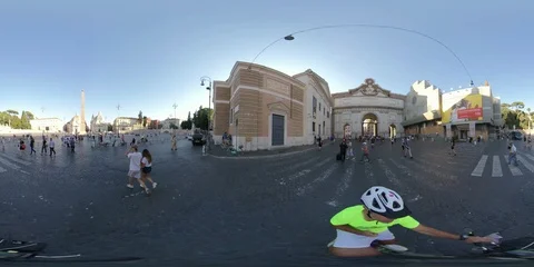 VR360 Rome, Piazza del Popolo around the obelisk by bike at sunset  Stock Footage 112612993