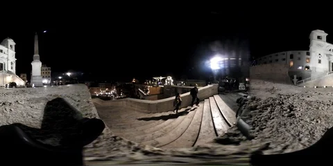 VR360 Rome Piazza di Spagna, Panoramic view at night above the famous stairs Stock Footage 101263323